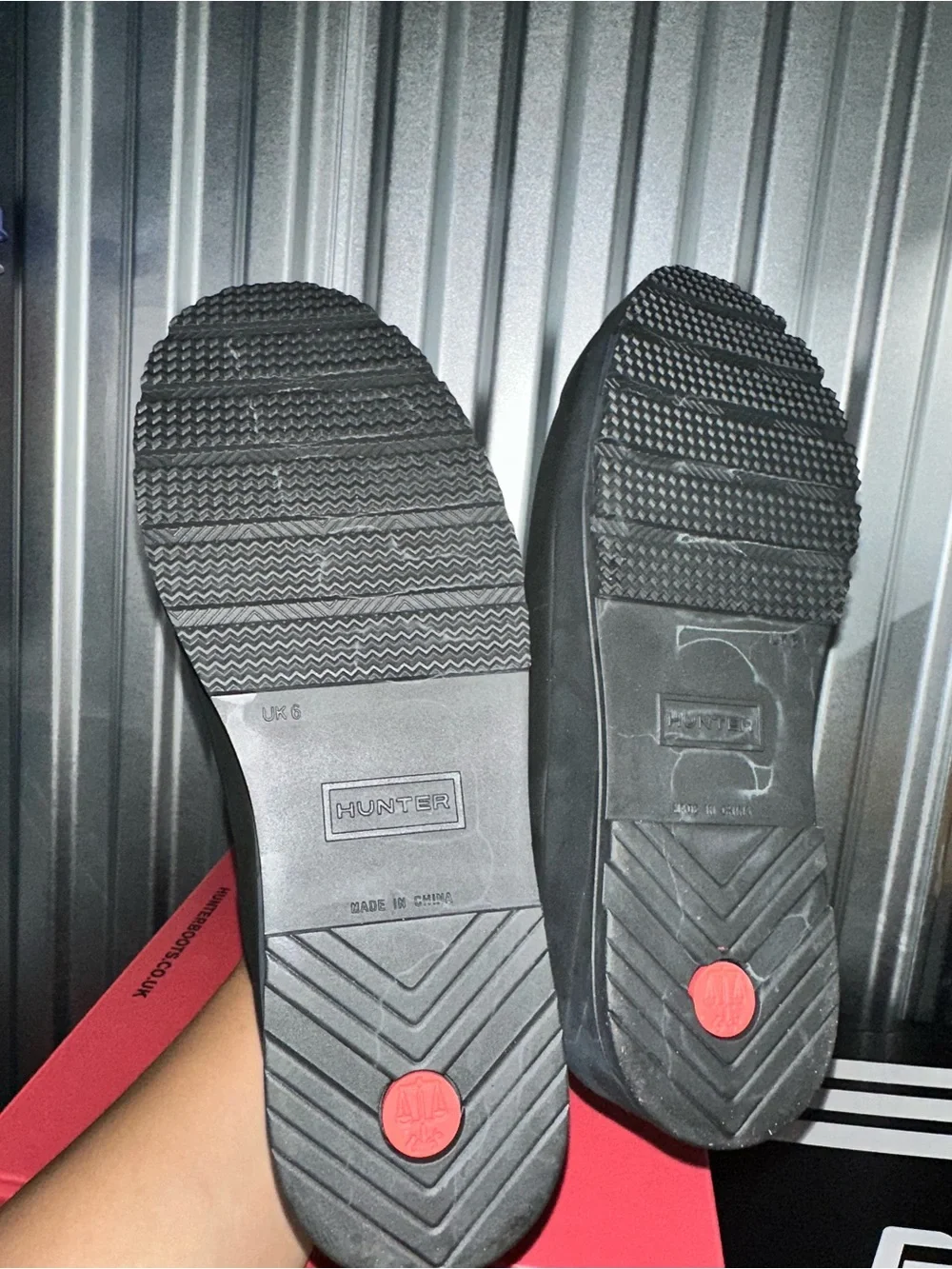 Hunter Black Short Rain Boots with Red-Trim Pull Tabs